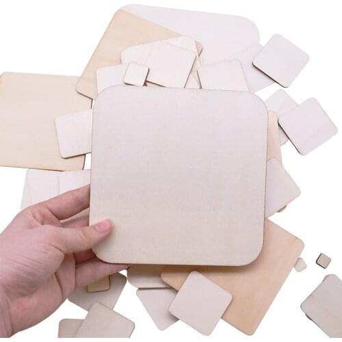 1-14cm Multi-size Natural Square Shape Wood Chips DIY Wooden Craft Ornament Wedding Party Home Decoration
