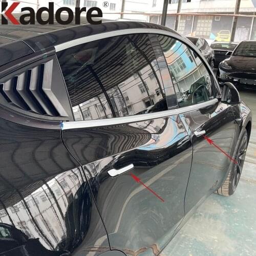 For Tesla Model Y 2020 2021 2020 ABS Carbon Fiber Side Door Handle Cover Trim Frame Covers Car Styling Accessories 4pcs/set