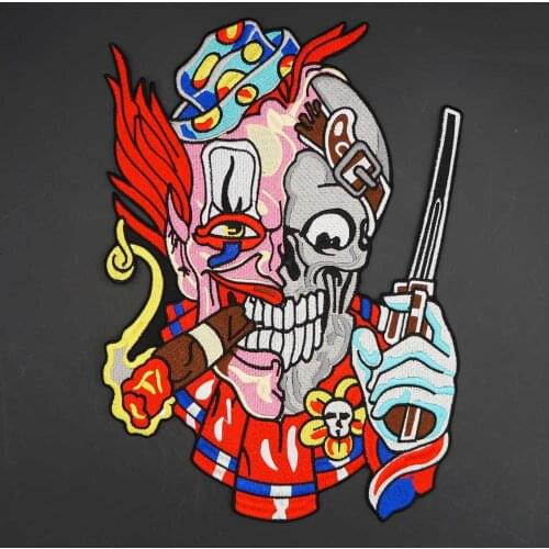 Joker With Gun Large Embroiderl Ounk Biker Patches Clothes Stickers Apparel Accessories Badge