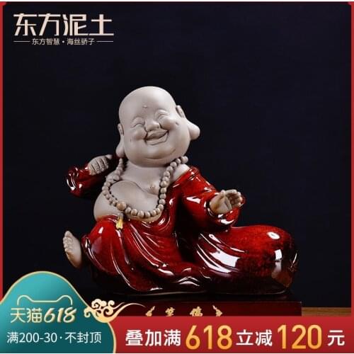 Clay ceramic Maitreya ornaments Laughing Buddha crafts home living room TV cabinet wine cabinet Bogu frame decorations