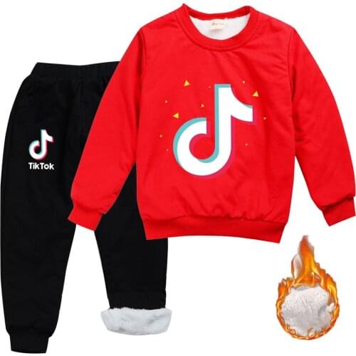 TIK TOK Boys Winter kids Clothes Cartoon Toddler Baby Long Sleeve Double layer Thicken Plus cotton T-shirts+Trousers Sets