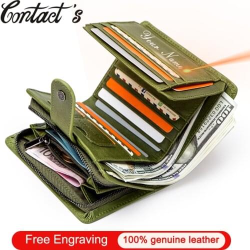 Contacts Genuine Leather Women Wallet Fashion Coin Purse for Female Small Money Bag Rfid Card Holder Portomonee Green Wallets