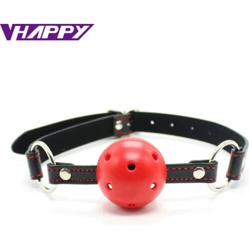 New Leather Open Mouth Gag Toy Harness Restraint Bondage With Red Plastic Ball For Couples Adult Fetish Sex Game VP-Mg004025A