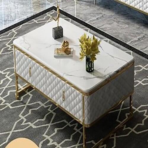 Light luxury coffee table TV cabinet combination modern minimalist living room furniture Italian style gilded post-modern marble