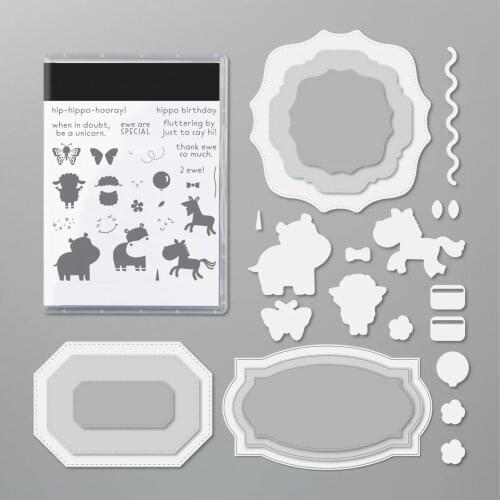 Lovely Animal Backgound Metal Cutting Dies Cute Sheep Hippo Butterfly Clear Stamps DIY Scrapbooking Tenplate Album Embossing