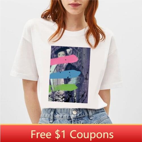 BLINGPAW Minimalist Funny Women T-shirt Painting Summer Short-sleeved Tops & Tees O-Neck Casual Girls Large Size 100% Cotton
