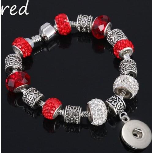 Fashion Strand Crystal Bead Glass Link Bracelet 092 18mm Snap Button Charm Bangle Jewelry For Women Teenagers Gift 20cm