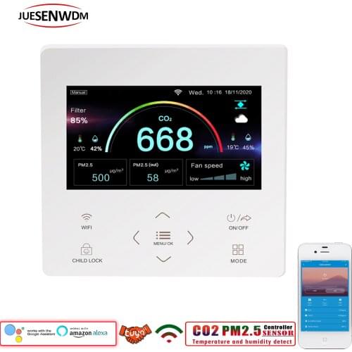 TUYA WIFI APP Detector Module Air Quality for PM2.5&CO2 Valve NO/NC And Fan 0-10V/AC/PWM Control Output By RS485&MODBUS