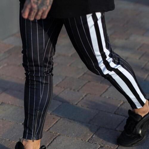 Plus Size Men Pants Stripe Side Pocket Summer Elastic Waist Drawstring Trousers Casual Skinny Workout Joggings Pants Trousers