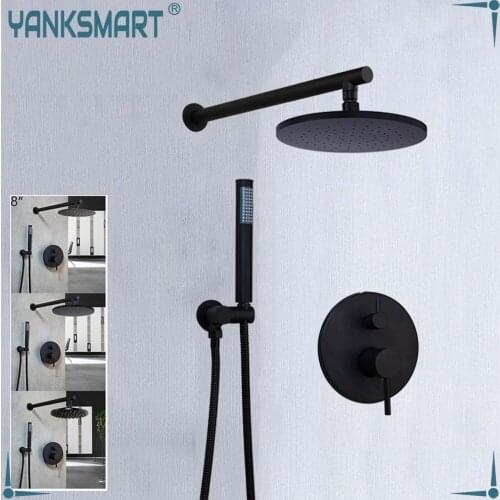Matte Black Bathroom Shower Head Faucet Rainfall Sprayer Mixer Two Ways Water Shower Faucets Set Control Valve Hand Shower