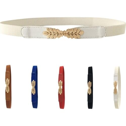 New arrival Ladies Slim Fashion leaves Waist Belt Dress Access Thin Shiny Skinny Leather Women hot sale Matching dress belt 2PC