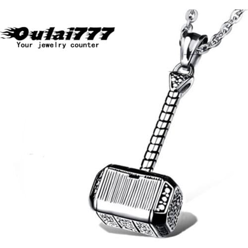 Oulai777 men Fashion Movies Thor Hammer Necklace Pendant stainless steel Male accessories wholesale Hip hop Punk pride Delicate