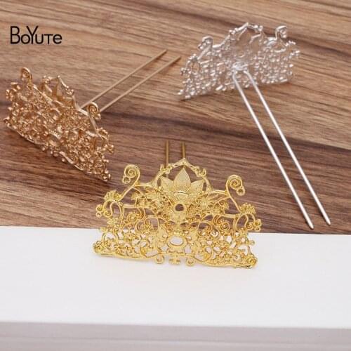 BoYuTe (2 Pieces/Lot) Metal Alloy 74*52MM Flower Hair Stick Diy Hand Made Retro Palace Hair Jewelry Accessories Wholesale