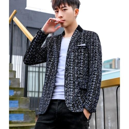 Fashion Mens Blazers Jacket One Button Slim Fit Lapel Business Casual Coat Stylish Floral Spring Autumn C4