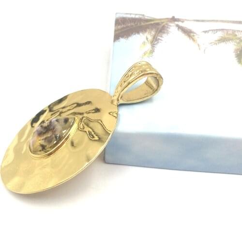 Punk Gold Color Abalone Shell Pendants Charms 85*52mm Alloy Oval Pendants For Necklace Women Jewelry Making