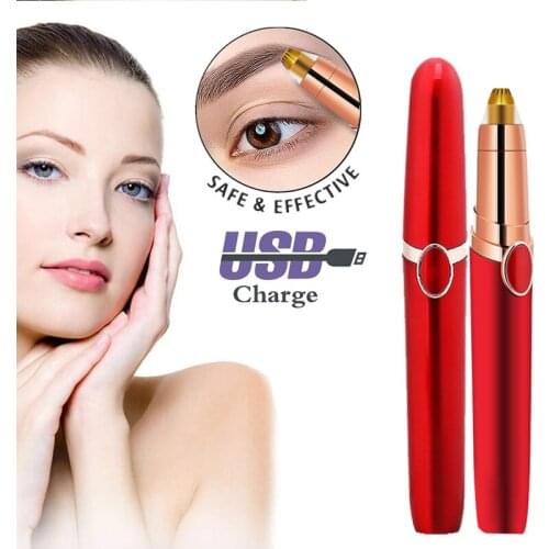 Portable Electric Epilator Painless Eyebrow Trimmer Female Facial Hair Shaver Manual Lipstick Razor with Light USB Recharge