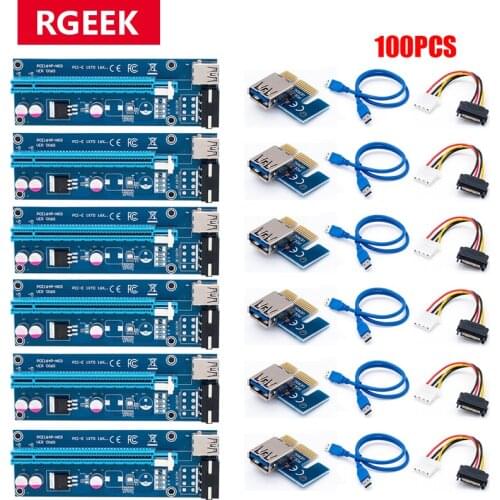 RGEEK 100 Pcs Ver006 Usb 3.0 Pci-E Riser Ver 006S GPU Express 1X 4X 8X 16X Extender Adapter Card Sata 15Pin to 4 Pin Power Cable