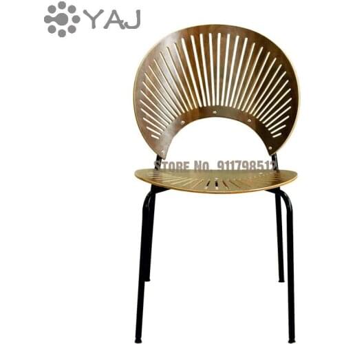 Nordic designer shell chair light luxury solid wood dining chair home modern iron art sun chair makeup chair restaurant chair