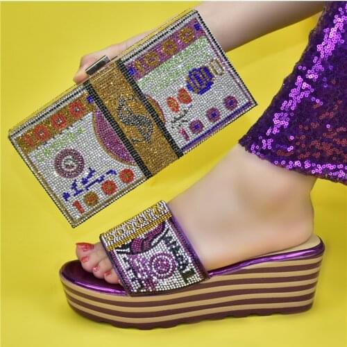 Doershow Italian Shoes And Bag Sets For Evening Party With Stones Italian Leather Handbags Match Bags! SJK1-21