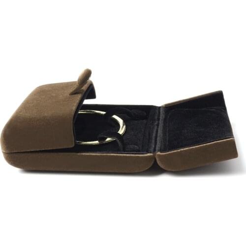 High-grade Brown Velvet Flannel Engagement Couple Ring Box Pendant Bracelet Double Open Snap Jewellery Packaging Gifts