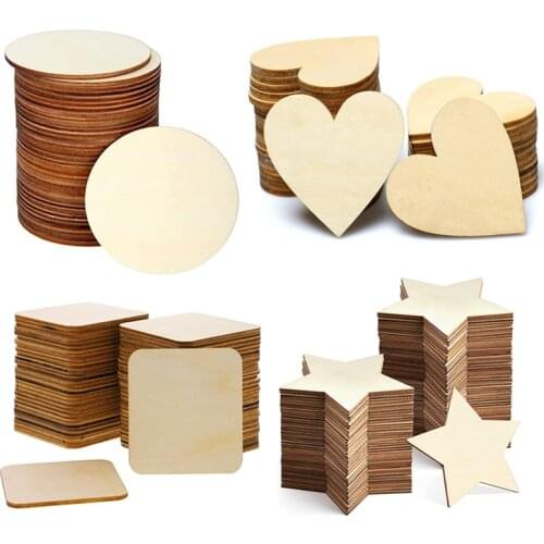 Unfinished Wood Blanks Circles Squares Hearts Star Slices Coaster Painting DIY Crafts Supplies MDF Cutouts Engraving Decorations