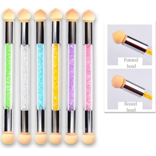 1Pcs Nail Art Brush Double-ended Gradient Shading Pen Dotting Brush Sponge Head Rhinestone Handle Nail Art Sponge Silicone Pen