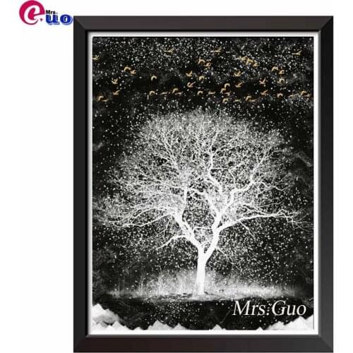 100% Square Round Resin 5d Diamond Painting Black White Tree DIY Diamond Embroidery Mosaic Diamond Art 3d Pastes Home Decor
