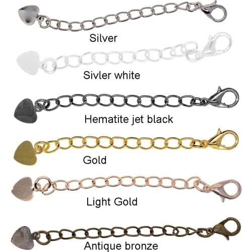 20 Sets Pendant Necklace Bracelet Anklet Chain Extenders with Lobster Clasps & Heart Charms - 60-70mm Length - Various Colors
