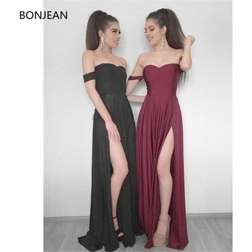2019 Fashion Elegant Prom Dresses Black A Line Chiffon Long Sweetheart Cap Sleeve Split Evening Formal Dress
