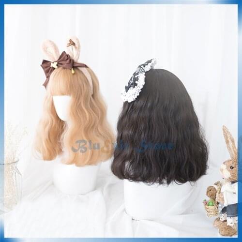 4 Colors Lolita Harajuku Wig Cosplay Sweet Golden Brown Black Blonde Cute Long Short Curly Wave Synthetic Hair Adult Girls