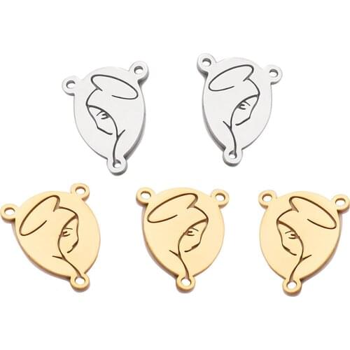 5PCS/lot Stainless Steel Silver /Gold Color Oval Virgin Mary 3 Holes Bangle Connector Charms for DIY Jewelry Making Accessories