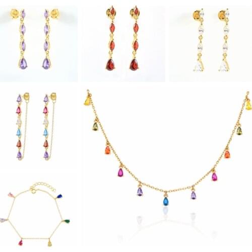 AIDE 2021 Trend Vintage Colored Crystal 925 Sterling Silver Earrings For Women Earrings Dangle Piercing Pendientes foe Mom Gifs