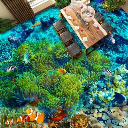 Beibehang Underwater World Coral Fish 3D floor bathroom mural wall paper waterproof thickened self-adhesive wallpaper painting