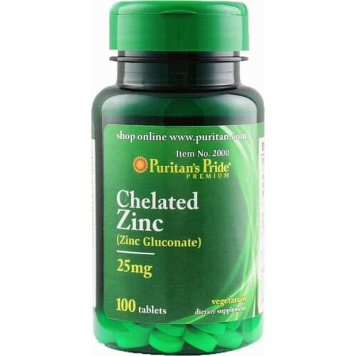 Free Shipping Chelated Zinc 25 Mg 100 Pcs