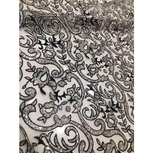 SYJ-1613 glitter french net lace fabric sparkly glued glitter african Tulle lace for party dress