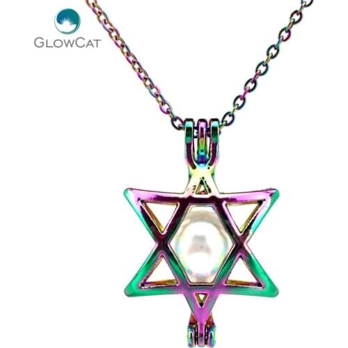 C26 COLORS Faith Star of David Sign Oysters Necklace Pendant Aroma Essential Oil Diffuser Locket Necklace
