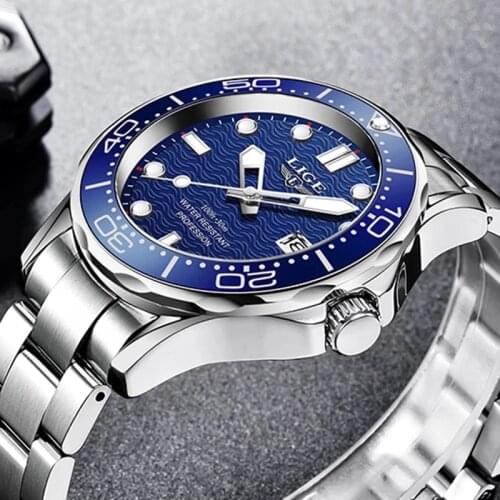 2021 LIGE Top Brand Fashion Diver Watch For Men Waterproof Date Clock Sport Watches Mens Quartz Wristwatch+Box Relogio Masculino