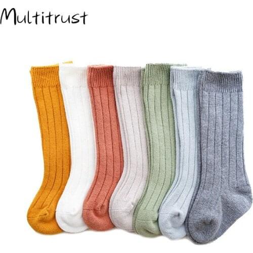 Baby Solid Color Long Tube Socks Autumn Winter Baby Cotton Warm Knee High Socks Childrens Stockings