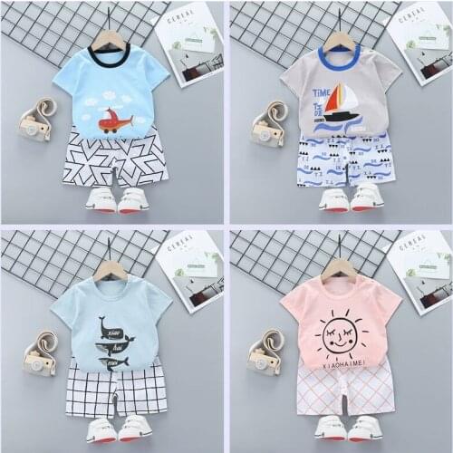 2020 New Childrens Short Sleeve Set Pure Cotton Korean Childrens Wear Set T-shirt And Shorts Two-piece Set