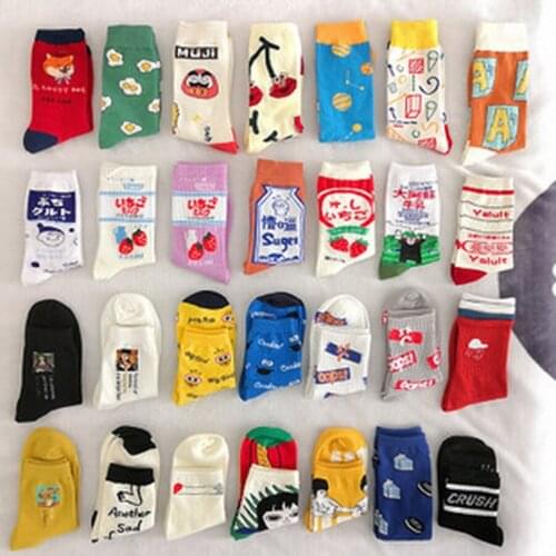 DHL 100pair Female Food Fruit Pineapple Funny Socks Girls Sushi/Bird/Art Oil Painting Socks