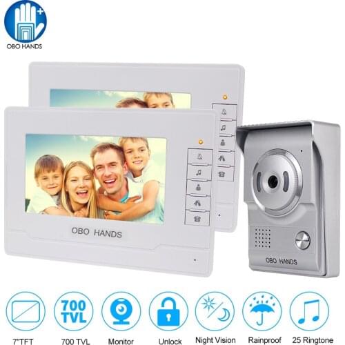 Video Doorbell Door Phone 7" Color Screen with Waterproof Outdoor Camera Two-way Audio Night Vision for Home Intercom System