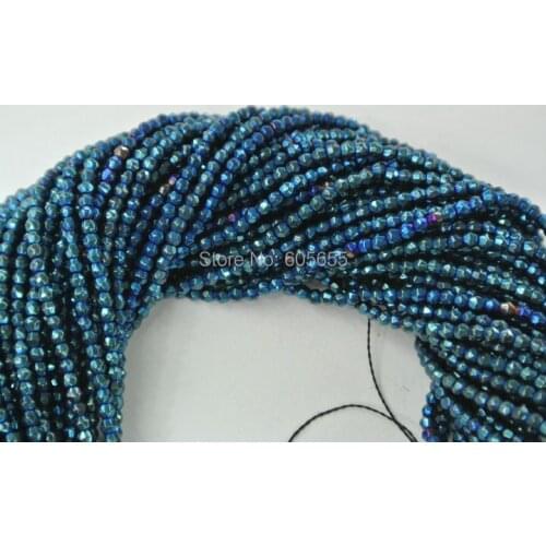 Electroplating Blue color Plated faceted Hematite 2mm Round Seed Beads Fashion Jewelry necklace making