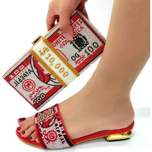 Italian Ladies Shoes and Bags To Match Set Decorated with Rhinestone Plus Size Shoes Women Heel Women Shoes and Bag Set In Italy
