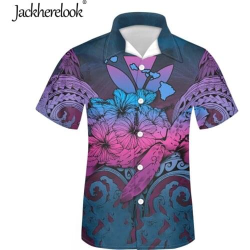 Jackherelook Gradient Hawaiian Men Shirts Kanaka Maoli Floral Samoan Print Summer Plus Size Guayabera Camisa Hombre Tops Shirt