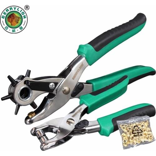 BERRYLION Leather Puncher Pliers Set Punching Multi-fonction Pliers For Watchband Household leathercraft With 100pcs Eyelets