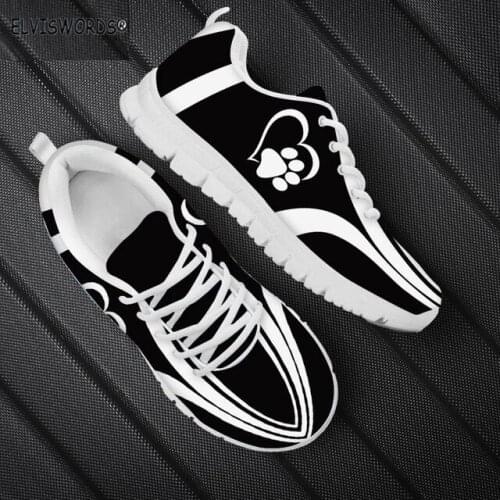 ELVISWORDS Cute Paw Design Pattern Lace-up Flat-Shoes for Ladies Womens Leisure Breathable Air Mesh Sneakers zapaotos de mujer