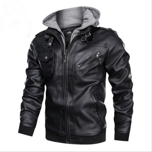 Removable Cap Mens Leather Jackets Double Collar Motorcycle PU Jacket Leather Coats Men Faux Jacket Men Jacket European size