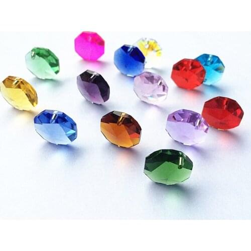 Best Sale 100pcs/lot 14mm DIY beads crystal octagon beads in one hole,crafts chandelier beads garland strand curtain decoration