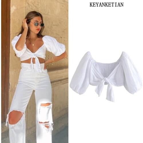 KEYANKETIAN za Hot girl short white shirt elegant ladies bowknot puff sleeve elegant romantic blouse women fashion blouse