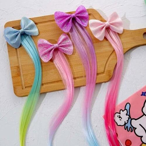 Sweet Children Gradient Bow Hair Clips Headdress Ponytail Hair Ropes Baby Girls New Colorful Wig Pigtail Elastic Kids Headwear